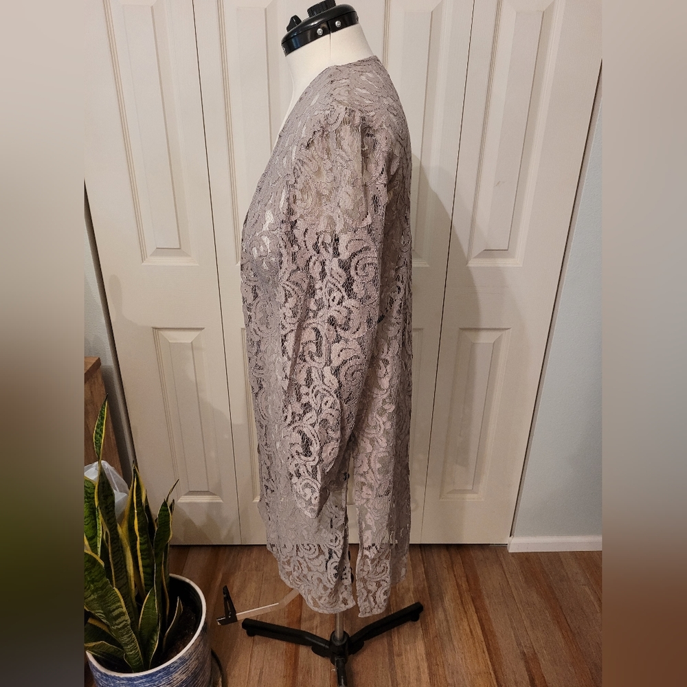 Chico's Taupe Lace Open-Front Tunic - Picture 4 of 6